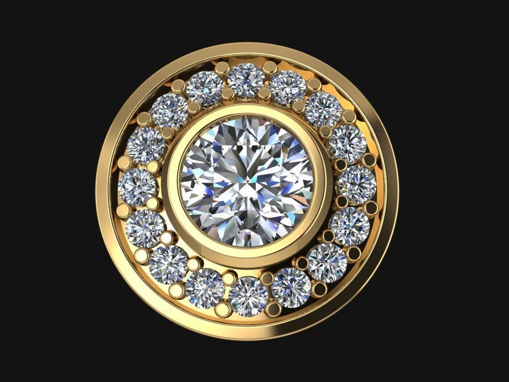 Diamond Bezel Halo Earring 4mm 3D print model_2