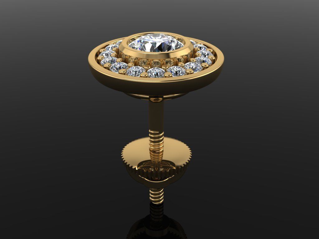 Diamond Bezel Halo Earring 4mm 3D print model_4