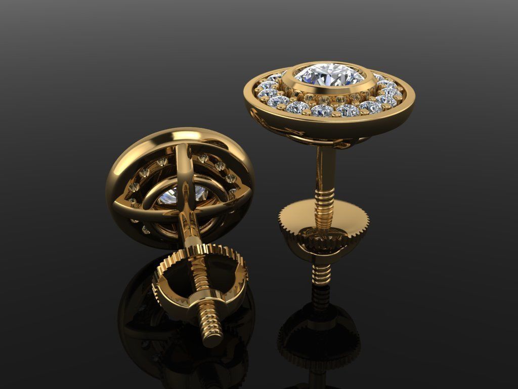 Diamond Bezel Halo Earring 4mm 3D print model_3