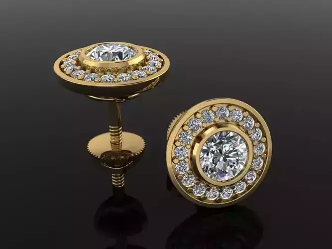 Diamond Bezel Halo Earring 4mm50 3D print model