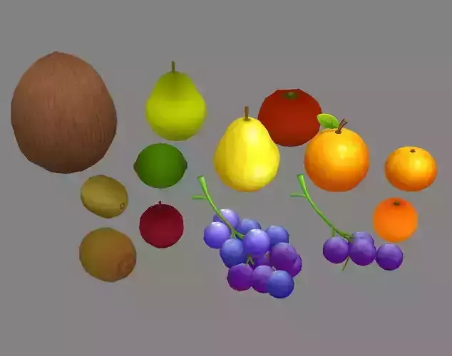 Cartoon fruits - grapes-orange-lemon-pear-coconut-Kiwi-tomato