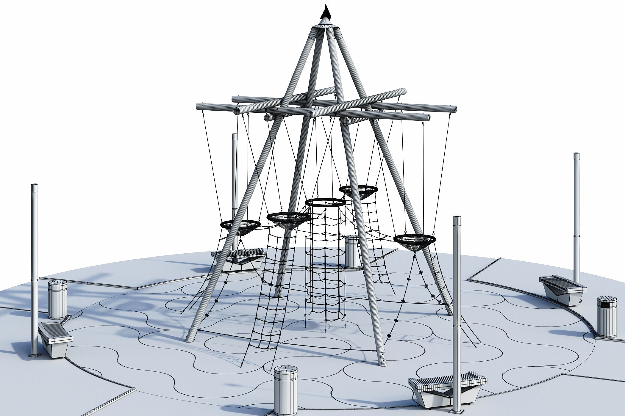 Children rope playground 3D model_4