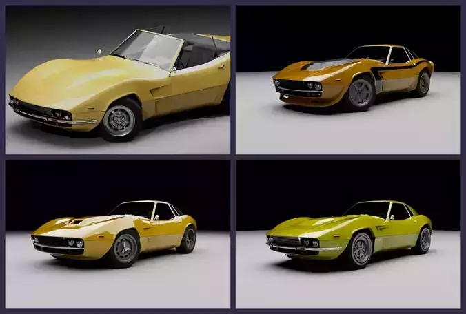 70s generic sports car lineup 3D Model Collection