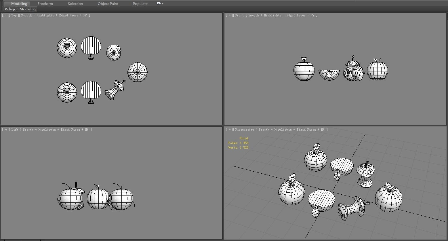 Cut apples - Apple core- Red apple - Green apple Low-poly 3D model_7