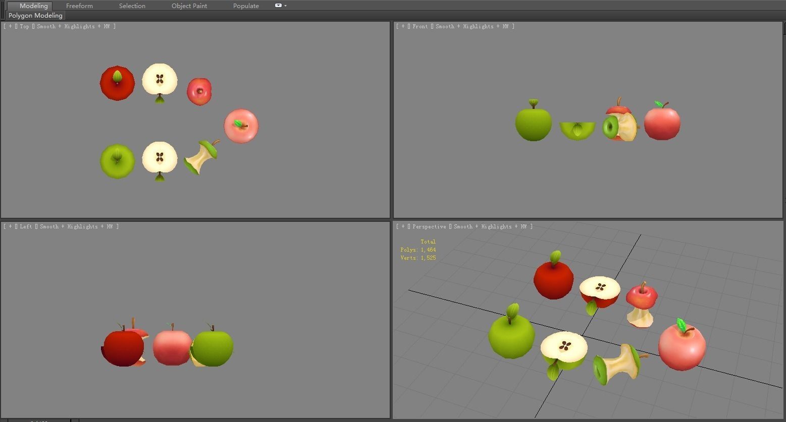 Cut apples - Apple core- Red apple - Green apple Low-poly 3D model_5
