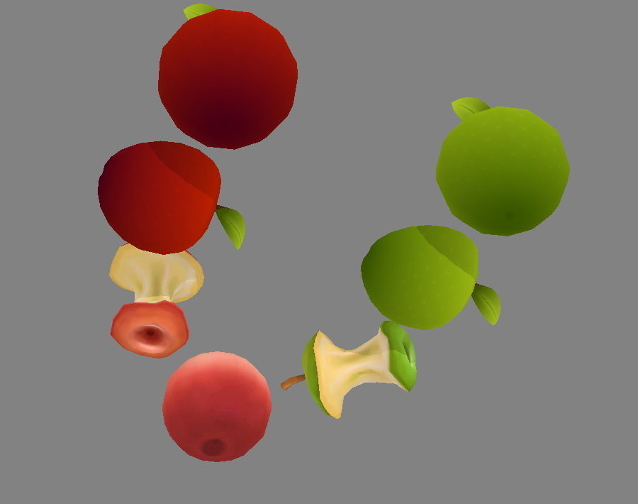 Cut apples - Apple core- Red apple - Green apple Low-poly 3D model_4