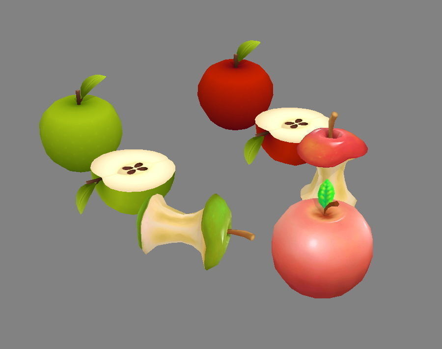 Cut apples - Apple core- Red apple - Green apple Low-poly 3D model_1