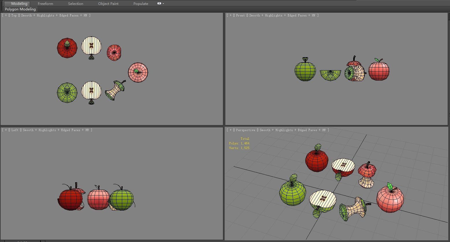 Cut apples - Apple core- Red apple - Green apple Low-poly 3D model_6