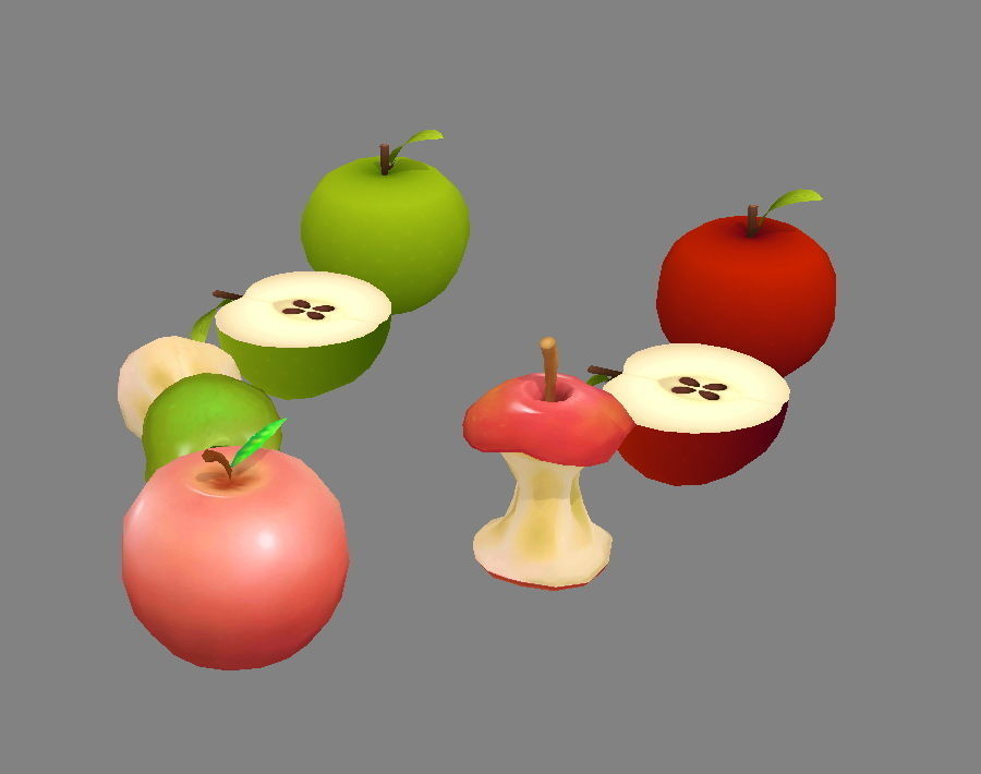 Cut apples - Apple core- Red apple - Green apple Low-poly 3D model_2