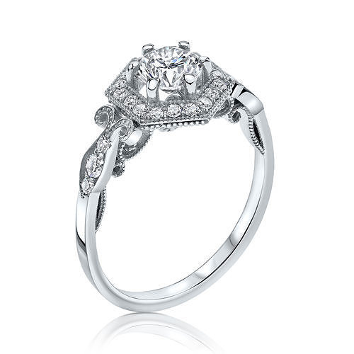 Hexagonal vintage halo engagement ring 3D print model