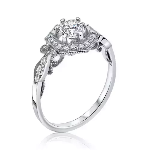 Hexagonal vintage halo engagement ring