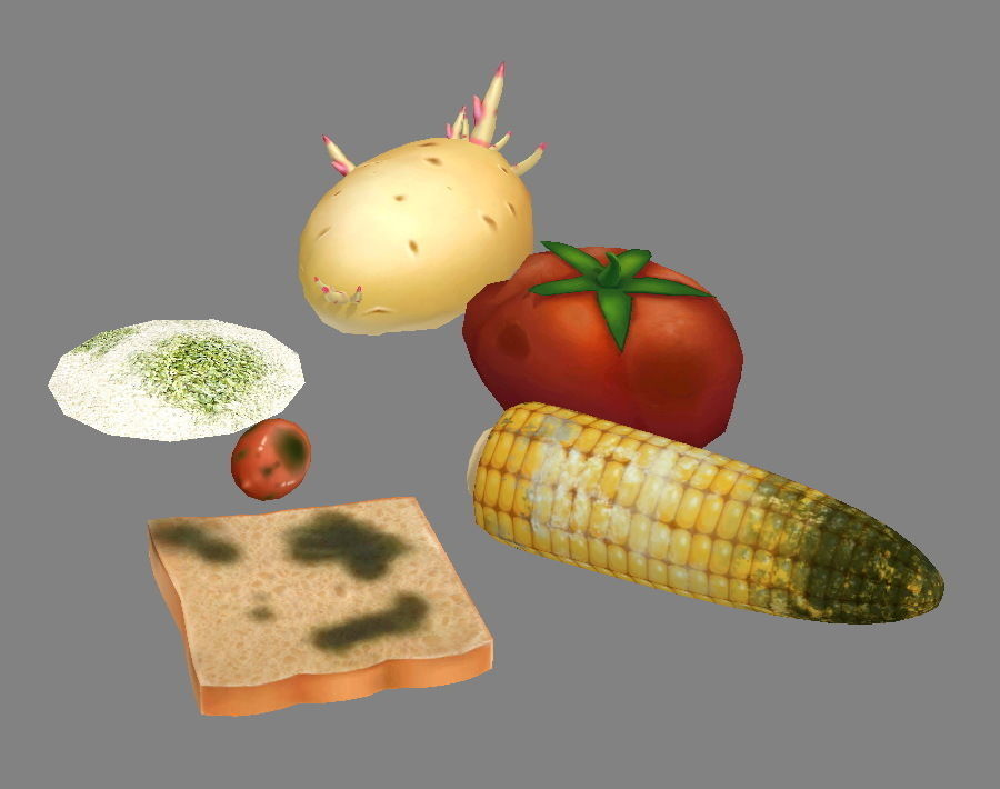 Moldy food and spoiled vegetables Low-poly 3D model_1