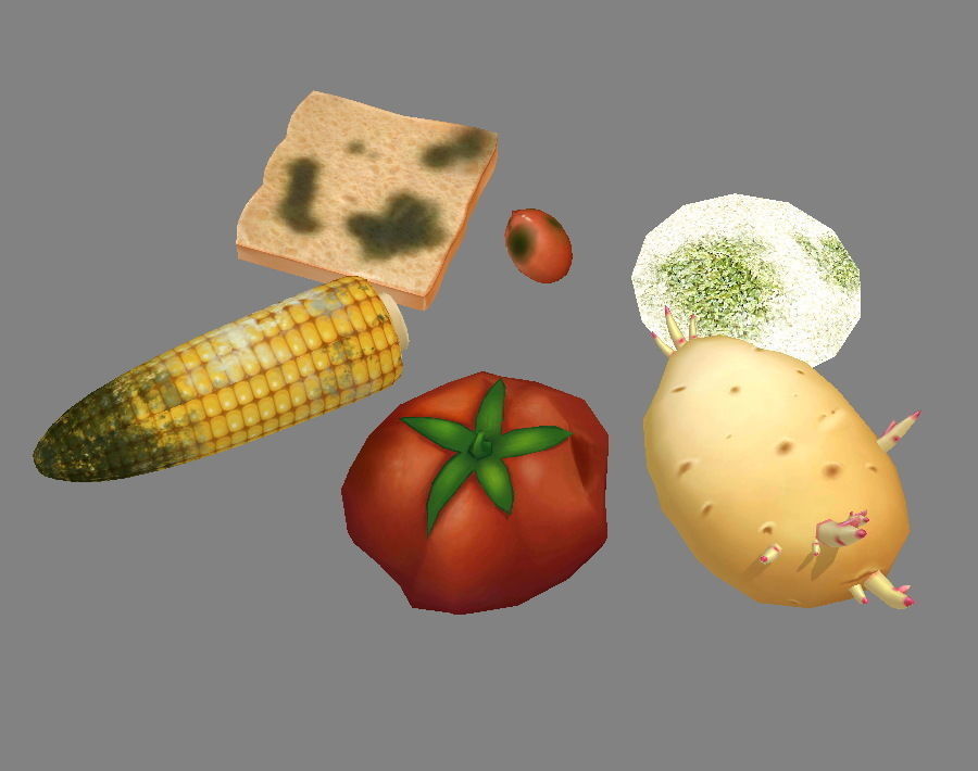 Moldy food and spoiled vegetables Low-poly 3D model_2