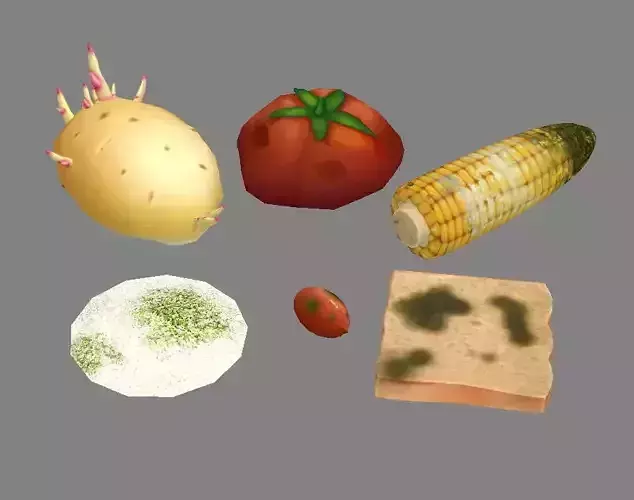 Moldy food and spoiled vegetables Low-poly 3D model