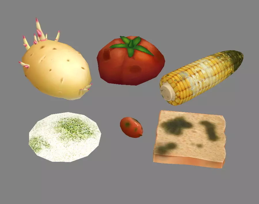 Moldy food and spoiled vegetables Low-poly 3D model_0