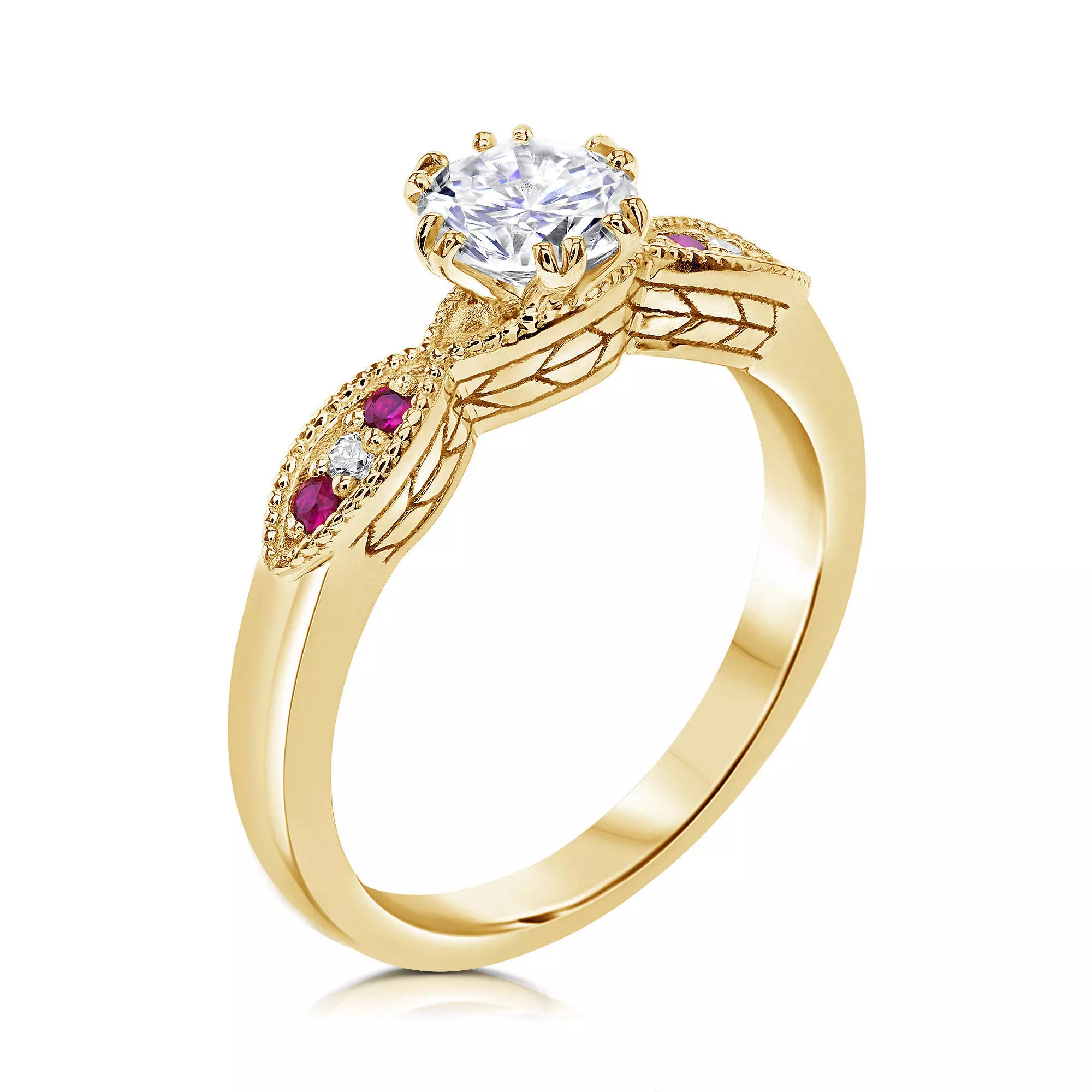 Vintage Diamond Engagement Ring Ruby Side CAD Model 3D print model