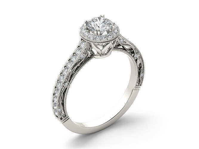 Vintage halo engagement ring 3D print model
