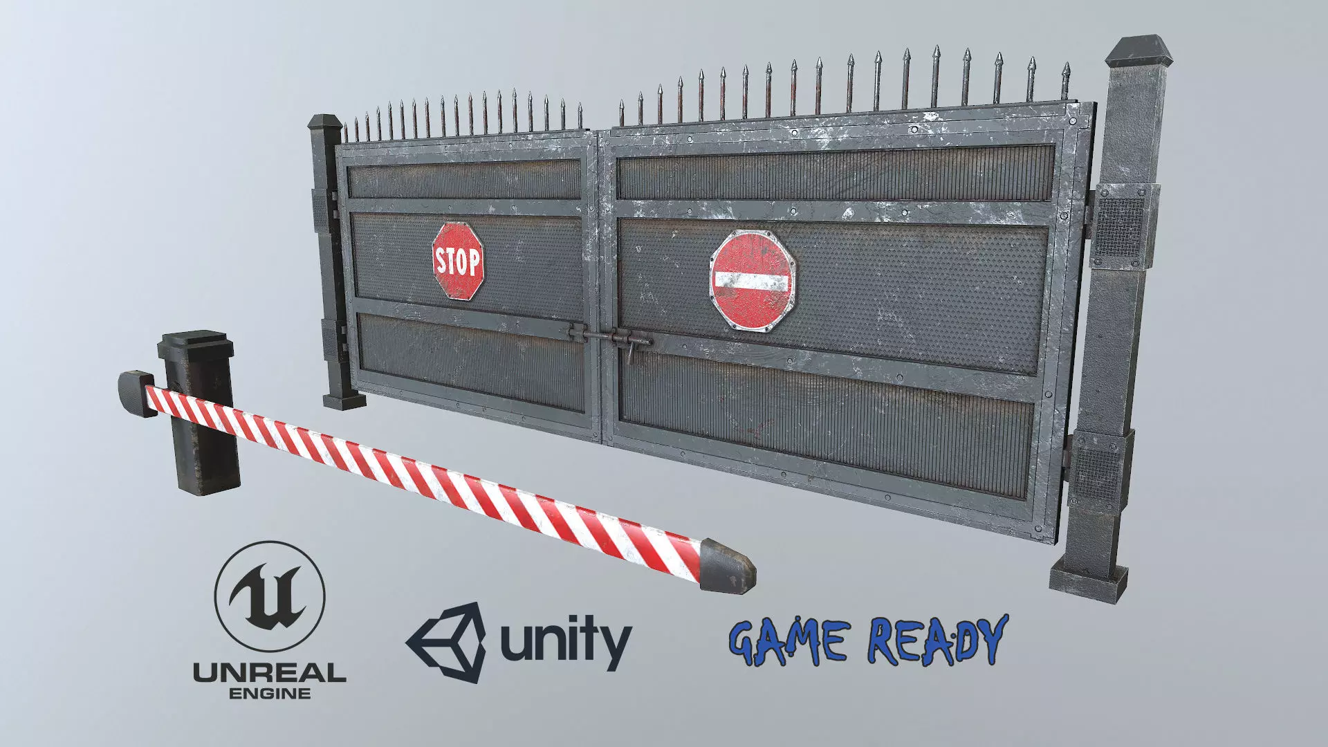 Metal Pbr Gate Low-poly 3D model_0