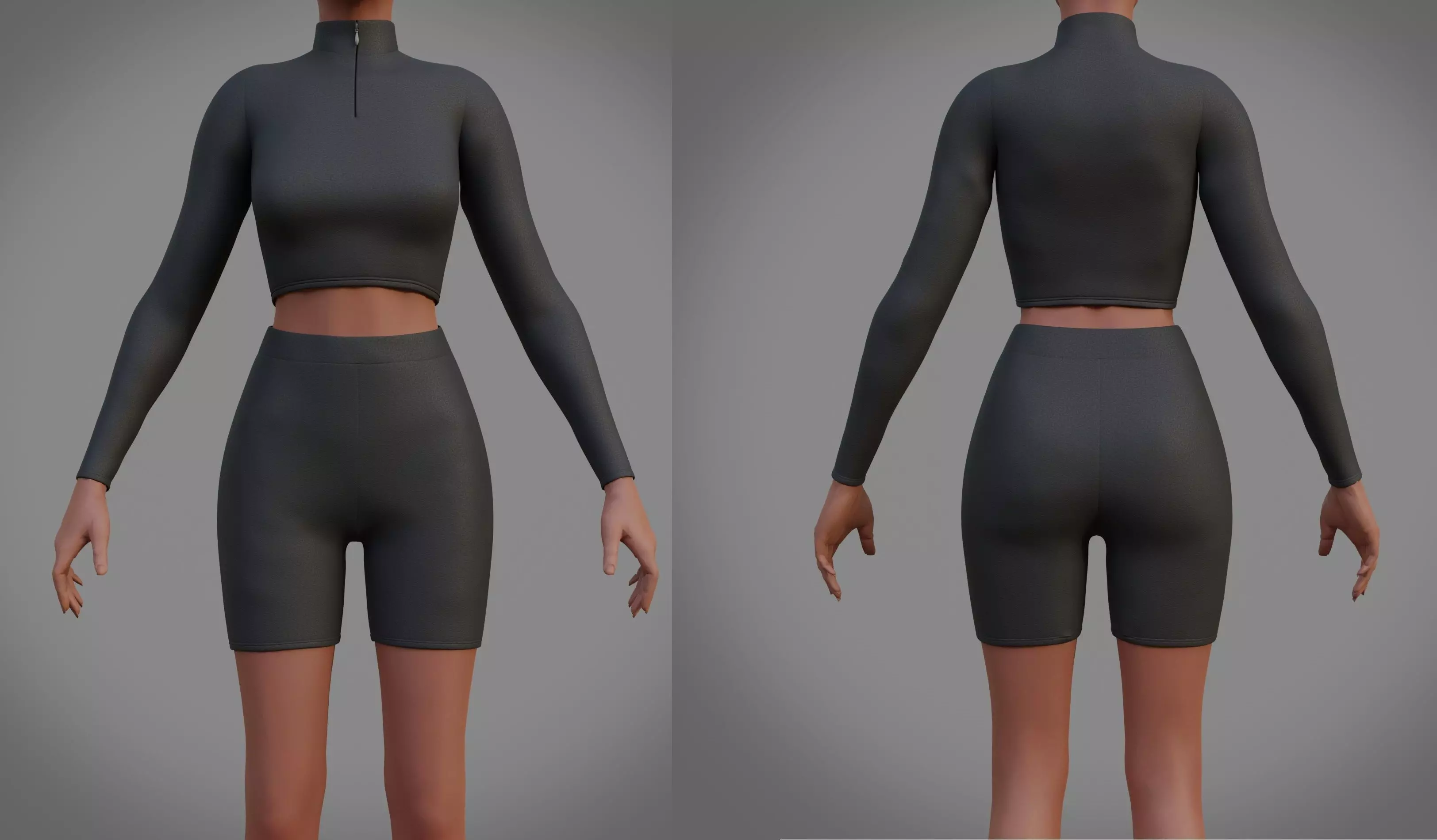 Biker shorts and turtleneck sweater set - 2 piece outfit Low-poly 3D model
