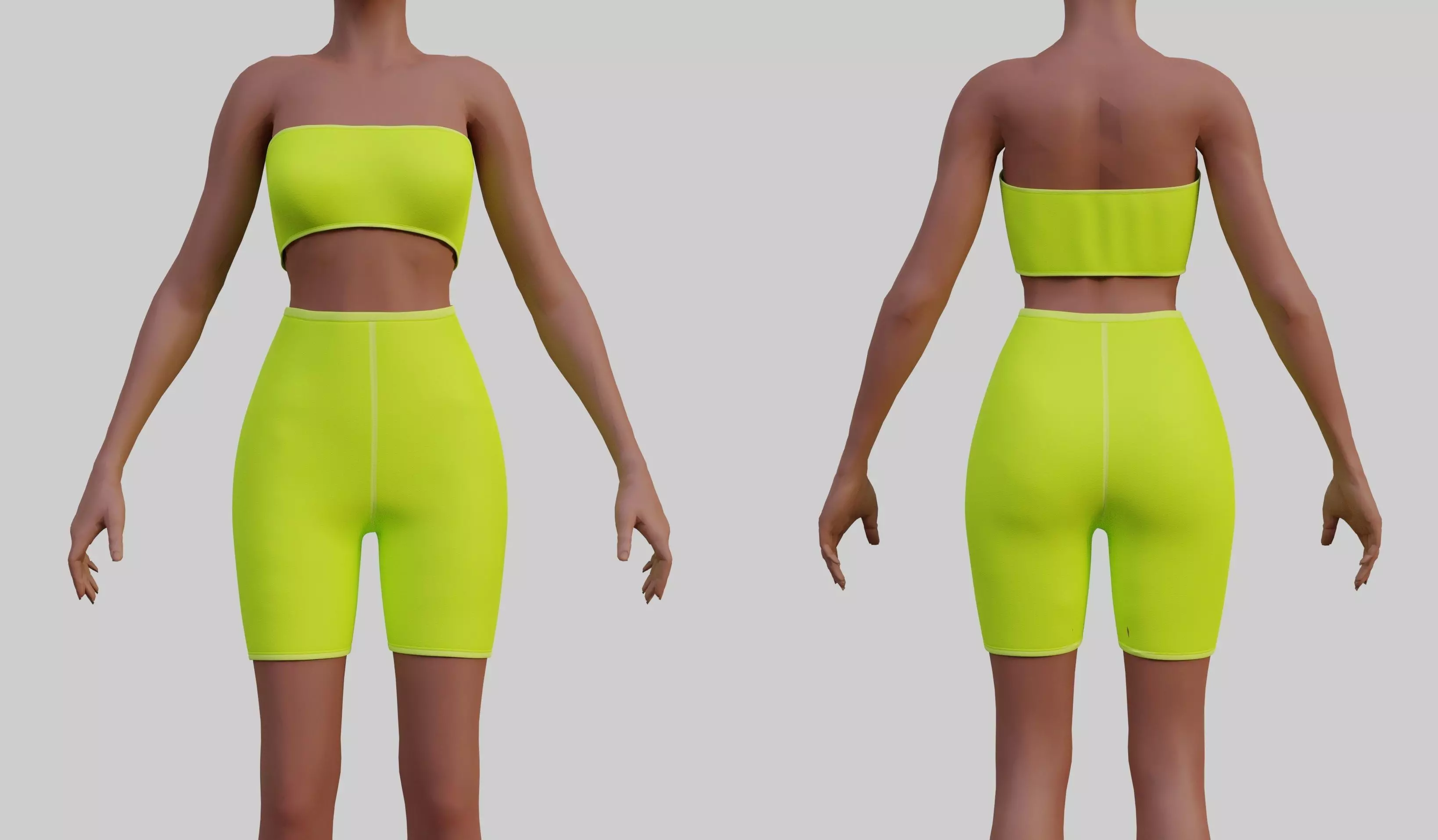 Neon Biker shorts set - 2 piece shorts and tube top outfit Low-poly 3D model