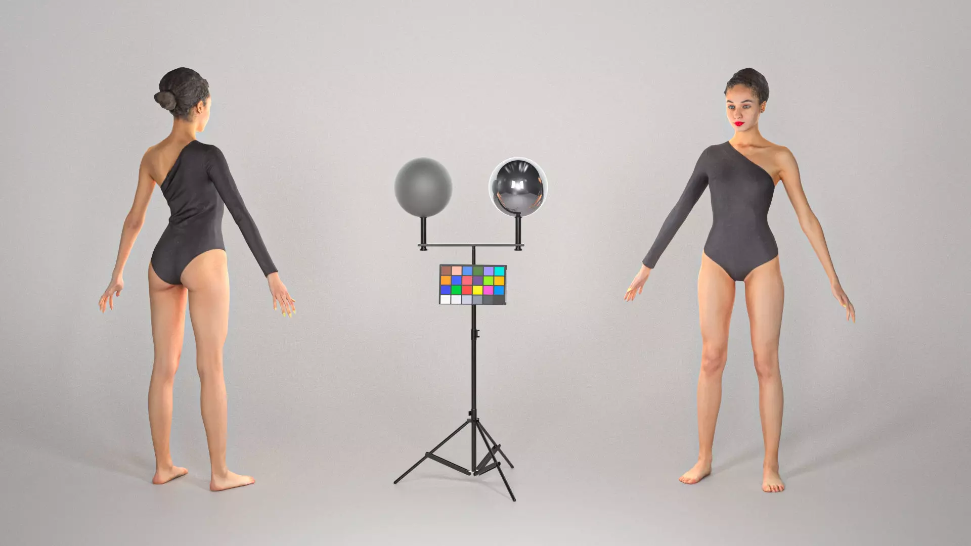 Attractive woman in black bodysuit in A-pose 259 Low-poly 3D model