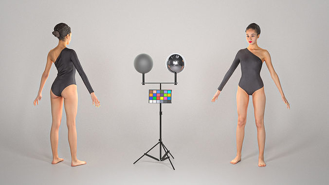 Attractive woman in black bodysuit in A-pose 259 Low-poly 3D model