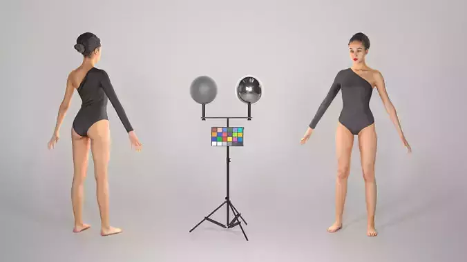Attractive woman in black bodysuit in A-pose 259 Low-poly 3D model