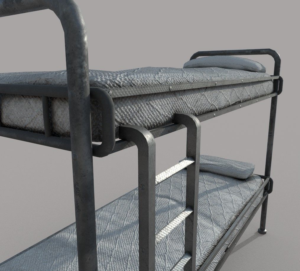 Old Bunk Bed Mattress and Pillows Low-poly 3D model_3
