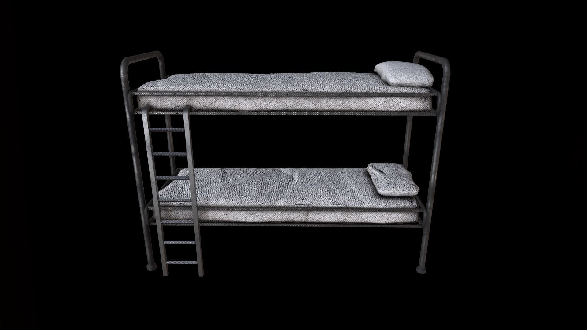 Old Bunk Bed Mattress and Pillows Low-poly 3D model_5