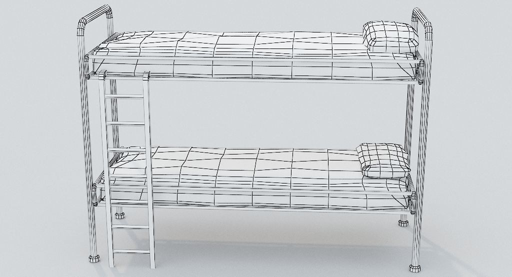 Old Bunk Bed Mattress and Pillows Low-poly 3D model_9