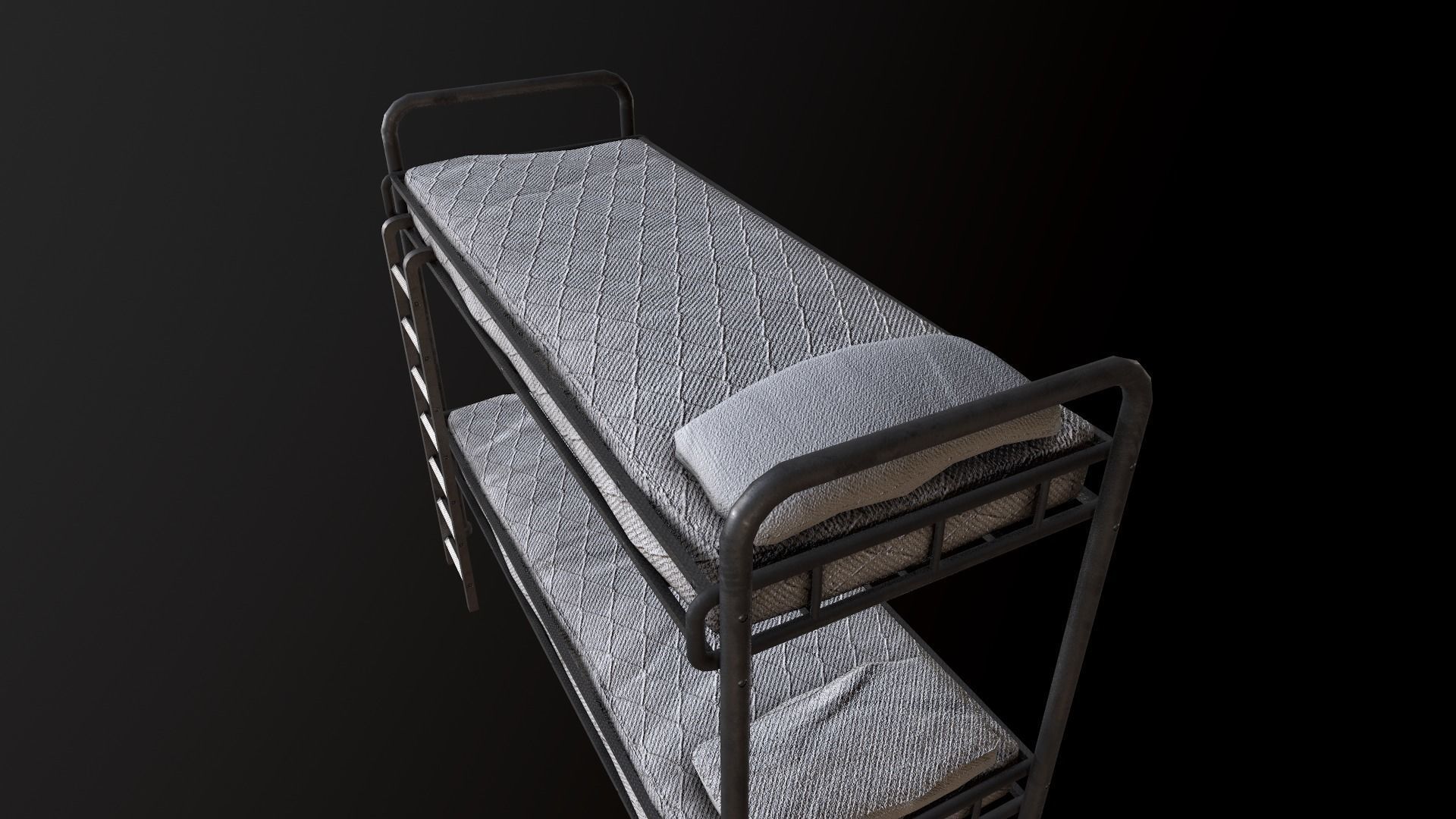 Old Bunk Bed Mattress and Pillows Low-poly 3D model_6