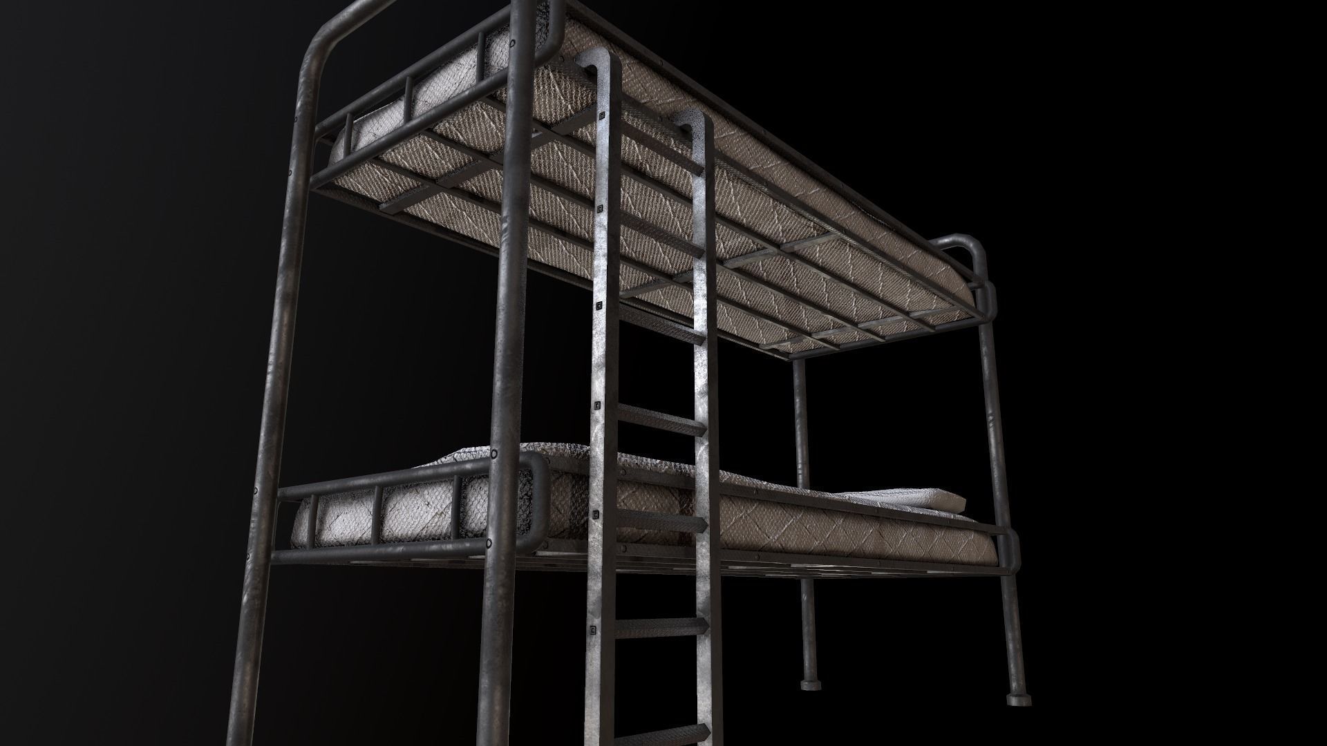 Old Bunk Bed Mattress and Pillows Low-poly 3D model_7