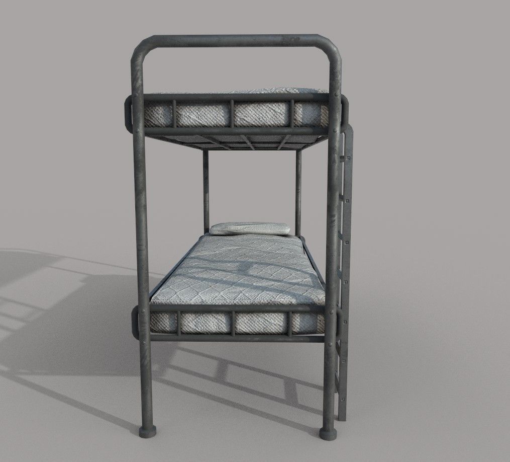 Old Bunk Bed Mattress and Pillows Low-poly 3D model_4