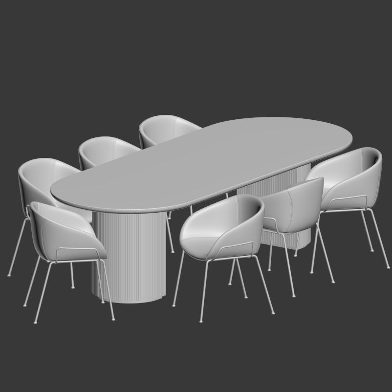 Dining Set rectangular table 3D model_1