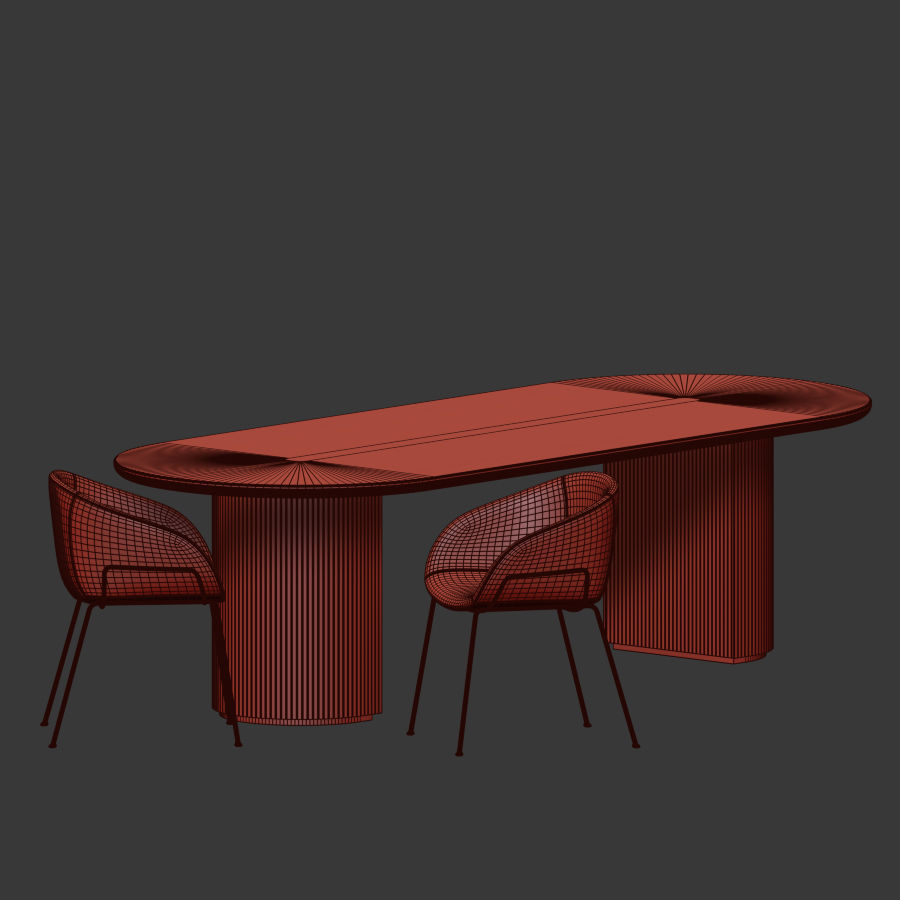 Dining Set rectangular table 3D model_4