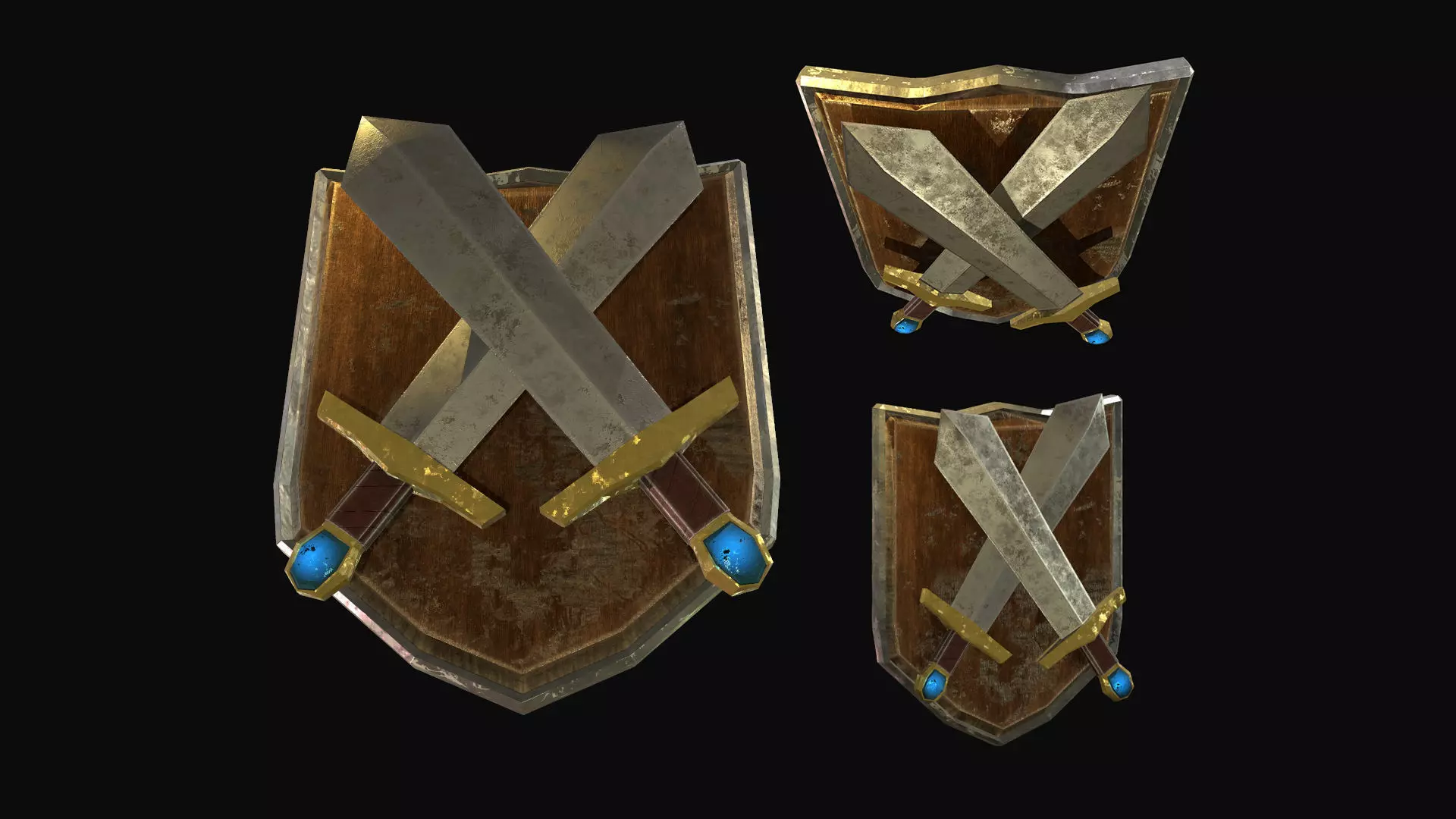 1Shield 2Swords Low-poly 3D model_0