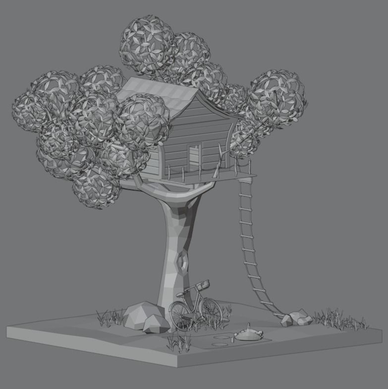 Tree house Low-poly 3D model_1