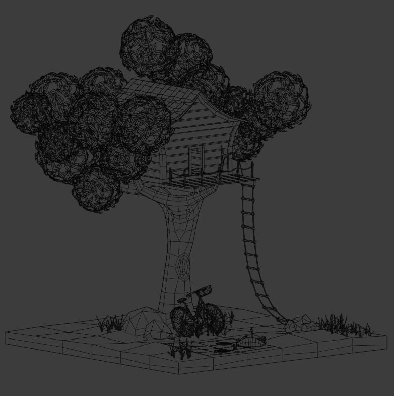 Tree house Low-poly 3D model_2
