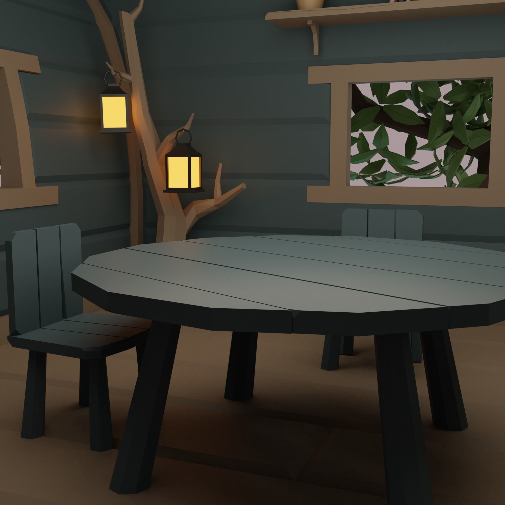 Tree house Low-poly 3D model_6