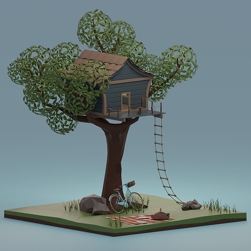 Tree house Low-poly 3D model