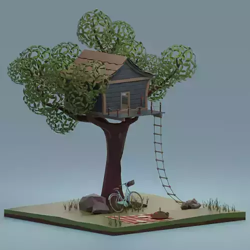 Tree house Low-poly 3D model