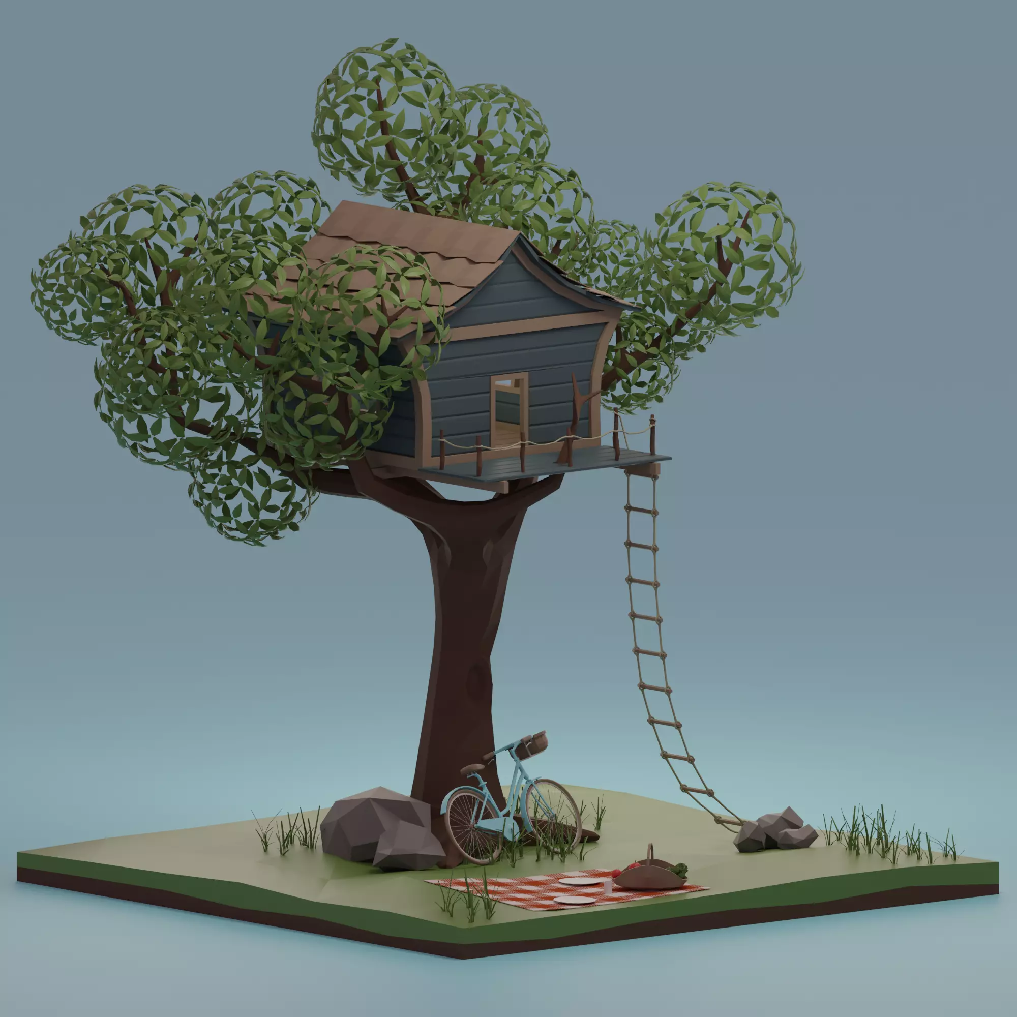Tree house Low-poly 3D model_0