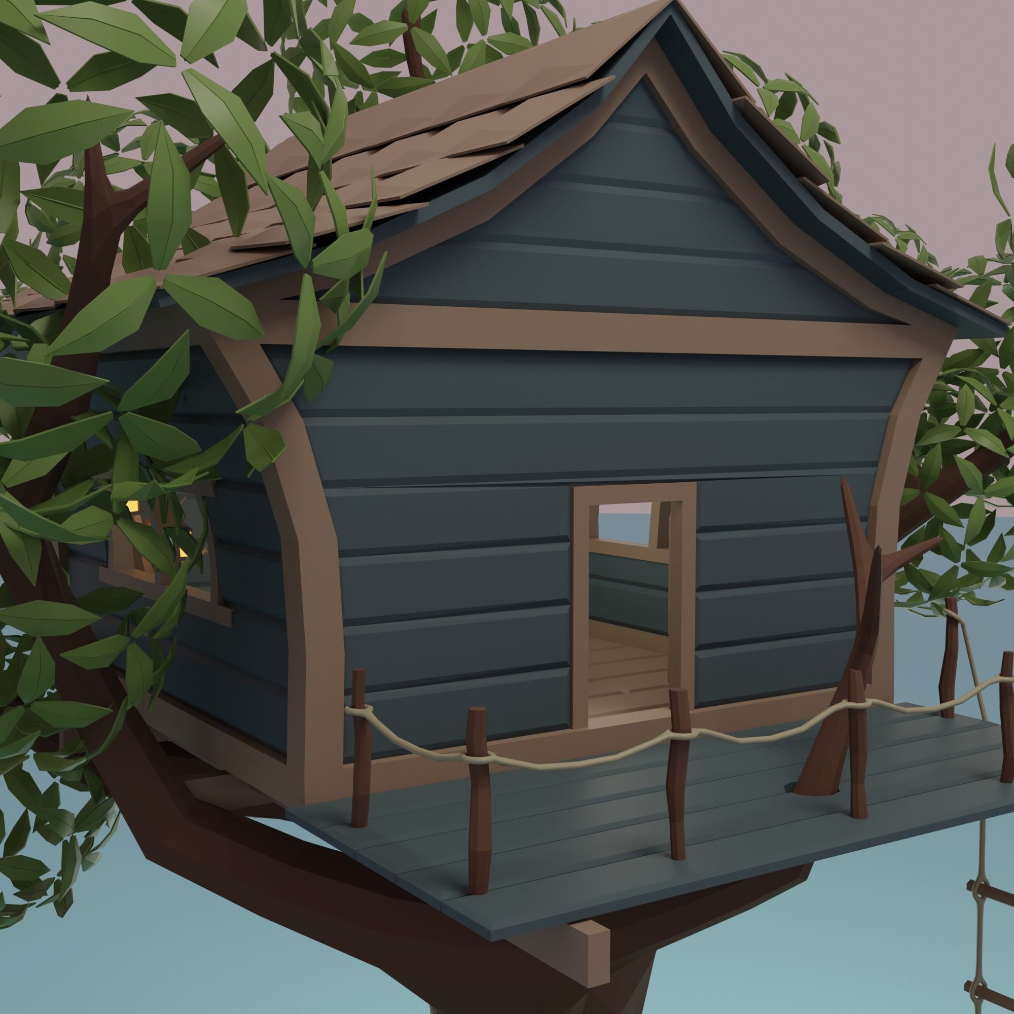 Tree house Low-poly 3D model_3