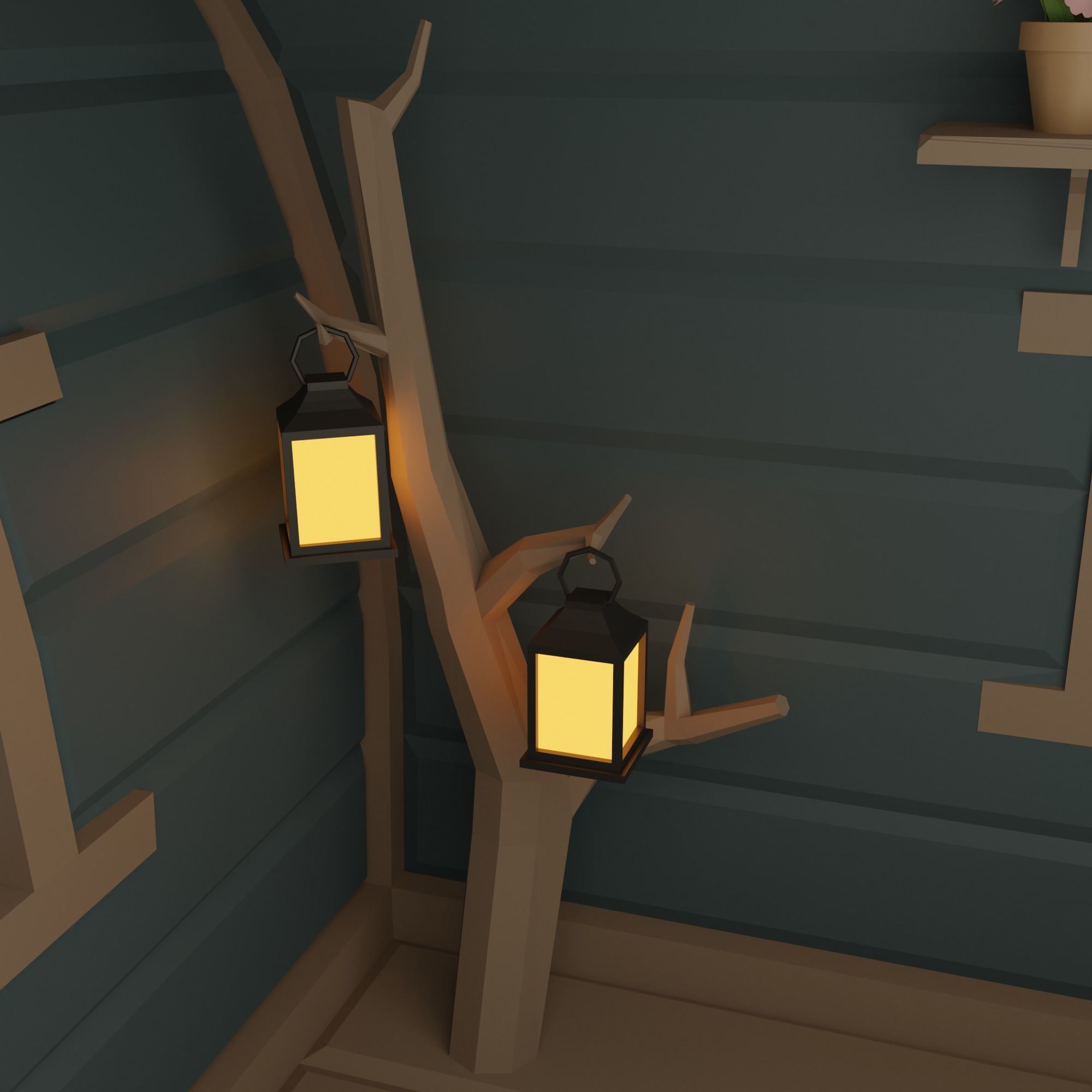 Tree house Low-poly 3D model_7