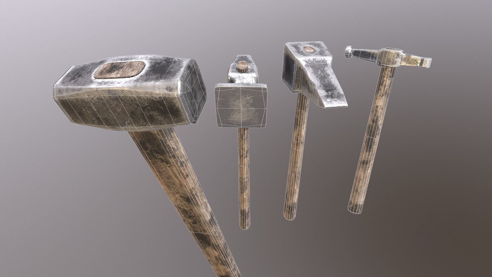 Hammer set of hammers Low-poly 3D model_3