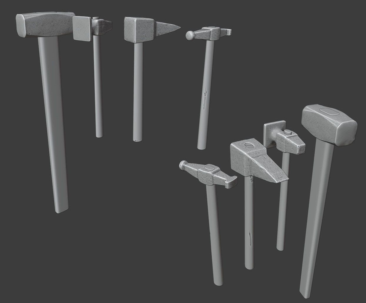 Hammer set of hammers Low-poly 3D model_2