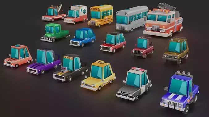 Low poly cartoon car pack Low-poly 3D model