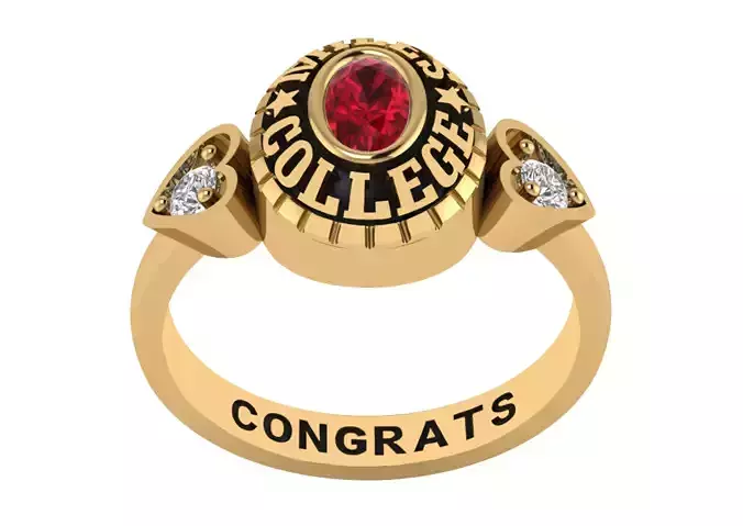 Personalized Class Ring 13 - Oval Gem with hearts for Females 3D print model