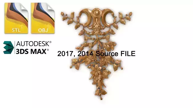 Carved decor rose vertical 005 source 3dsmax file