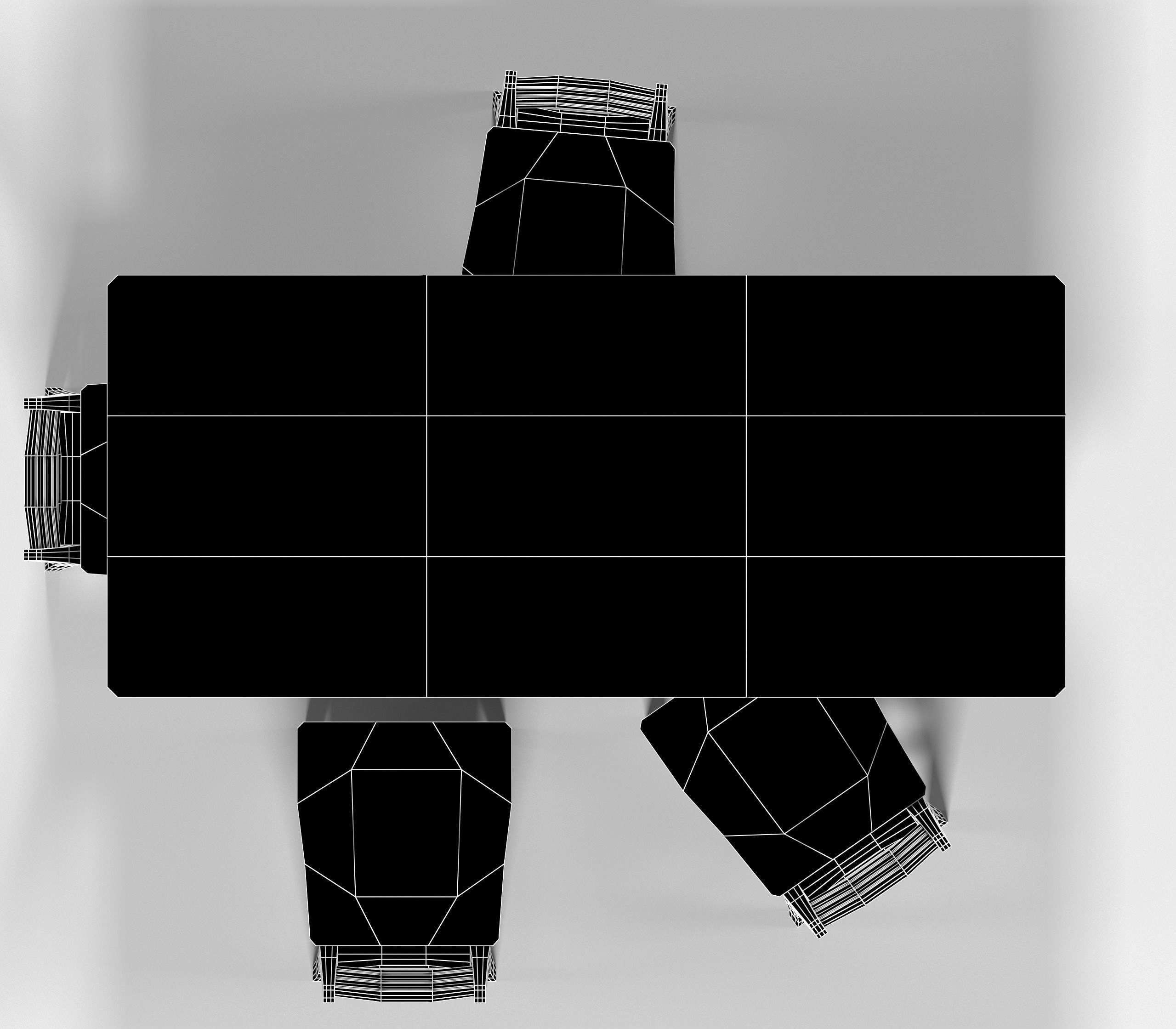 Wooden dinning table and chairs Low-poly 3D model_8